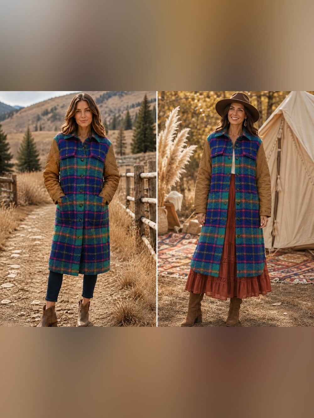 Sundance Hampshire Plaid Midi Coat Multicolor S Boho Western Eclectic Artsy